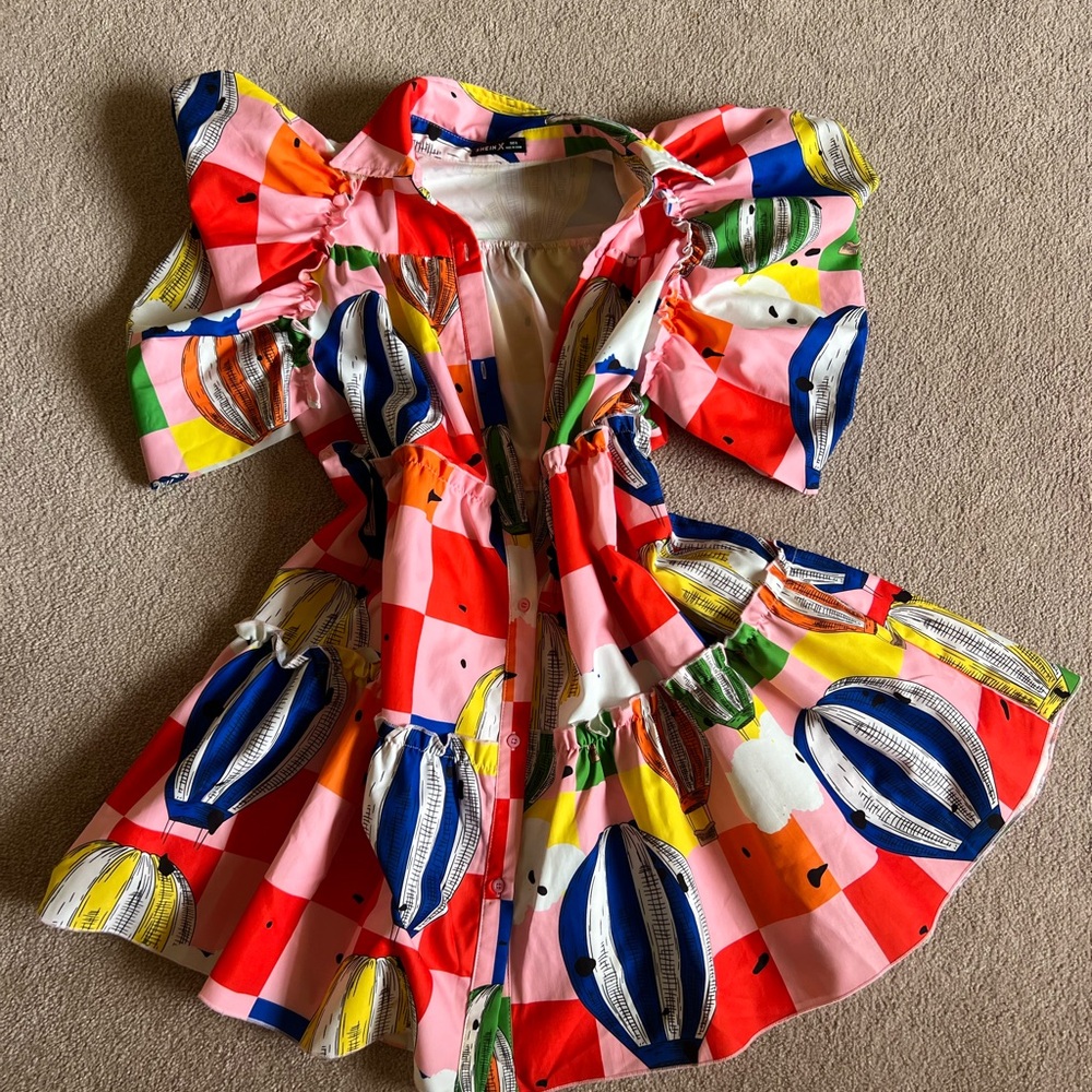 Oversized Balloon-Print Check Dress Size S (Fits Like M)